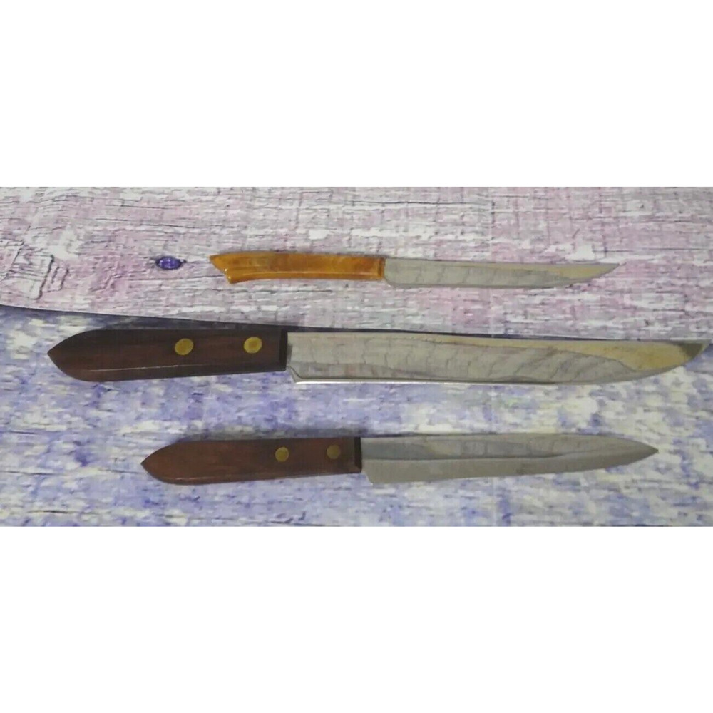Vintage Bakelite “Real Keen” Knife, Carving Knife and Steak Knife - Wood Handle